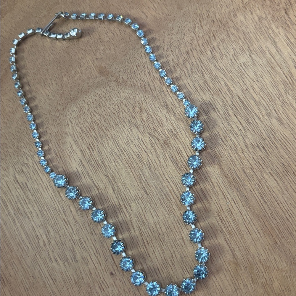 Vintage Elegant Silver and Blue 1950’s rhinestone wedding Necklace 16”